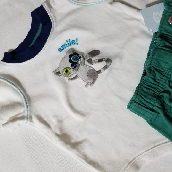 Gymboree Lemur Lagoon 0-3 Month Bodysuit Shorts Hat Outfit NWT - Picture 3 of 3